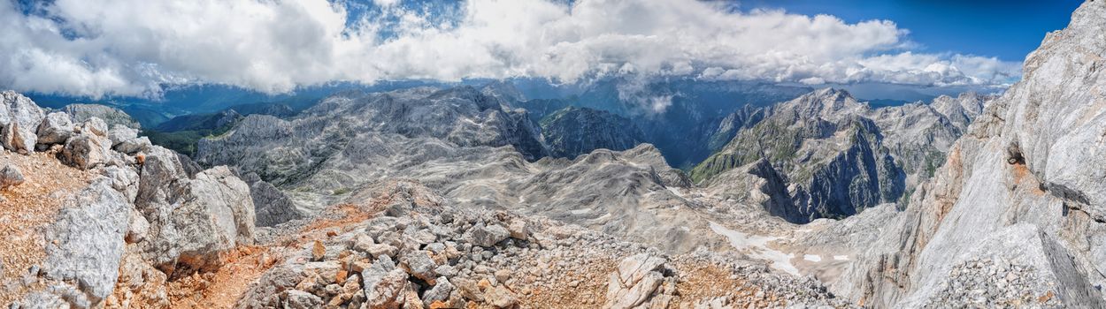 Scenic panorama view from mountain Triglav in Julian Alps, Slovenia
