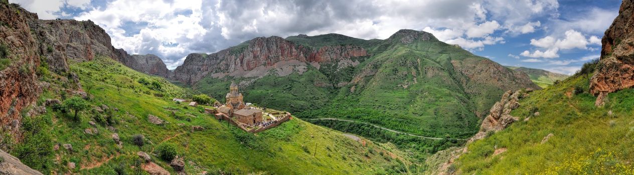 Scenic panorama of Novarank monastery in Armenia, famous tourist destination
