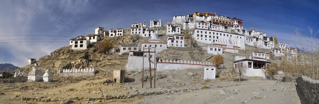 Picturesque view of the Thiksey monastery complex in Ladakh, India