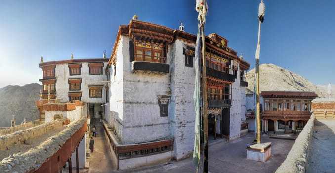 Picturesque view of shrines and temples of Chemrey monastery in Ladakh