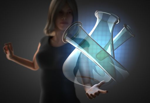 woman and futusistic hologram on hand