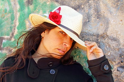 Beautiful woman against a graffiti background