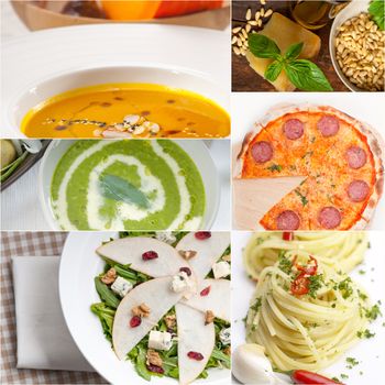 healthy vegetarian pasta soup salad pizza Italian food staples collage