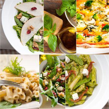 healthy vegetarian pasta soup salad pizza Italian food staples collage