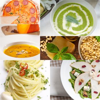 healthy vegetarian pasta soup salad pizza Italian food staples collage