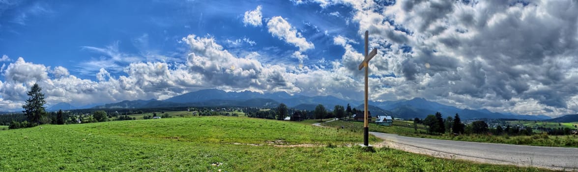 Tatra Mountains - Panorama with cross and view on Giewont