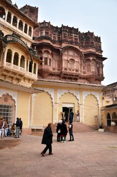Jodhpur, India - January 1, 2015: Tourist visit Mehrangarh Fort on January 1, 2015 in Jodhpur, India. Mehrangarh Fort located in Jodhpur, Rajasthan, is one of the largest forts in India.
