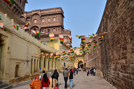 Jodhpur, India - January 1, 2015: Tourist visit Mehrangarh Fort on January 1, 2015 in Jodhpur, India. Mehrangarh Fort located in Jodhpur, Rajasthan, is one of the largest forts in India.