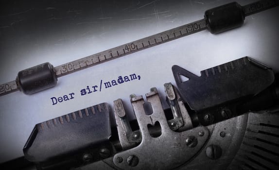 Vintage inscription made by old typewriter, Dear sir/madam