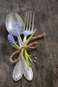 vintage fork and spoon on old wooden table