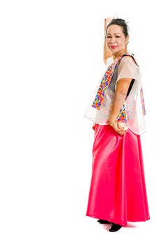 Filipina dressed up in traditional dress.