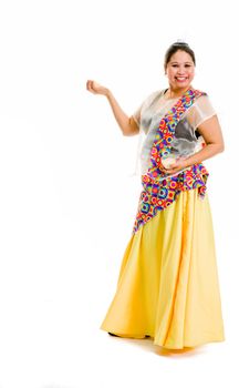 Filipina dressed up in traditional dress.