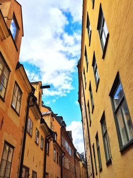 Bright buildings in Gamla Stan, the old center of Stockholm.