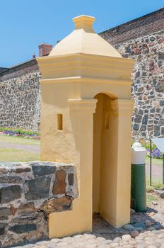 Guard hut in front of the Castle of Good Hope in Cape Town. Built by the Dutch East India Company between 1666 and 1679 and is the oldest existing colonial building in South Africa.
