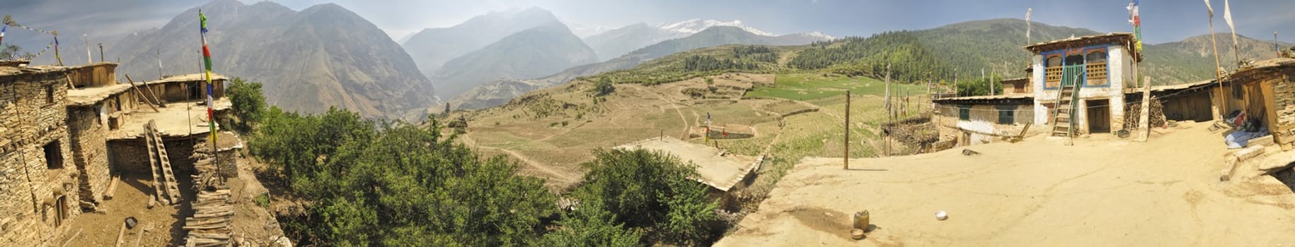 Scenic panorama from buddhist monastery in Dolpo region in Nepal