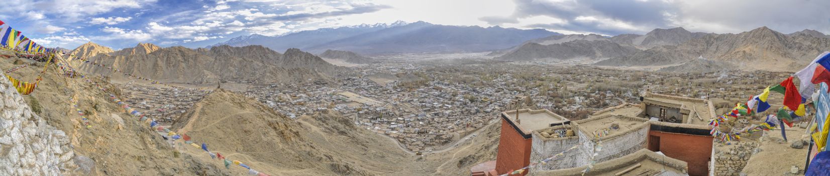Scenic panoramic view from the Leh monastery complex in Ladakh, India