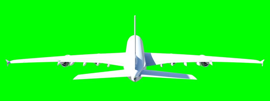 White modern airplane. Isolated on green background