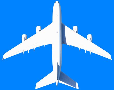 White modern airplane. Isolated on blue background