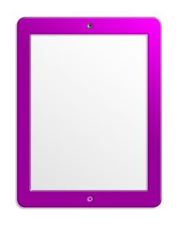 Pink computer tablet with blank screen size 4x3. White background