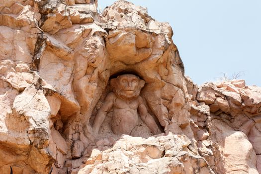 African monkey relief, artificial rocks in Sun City, South Africa with steam