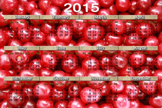 office calendar for 2015 year on the red cherries background