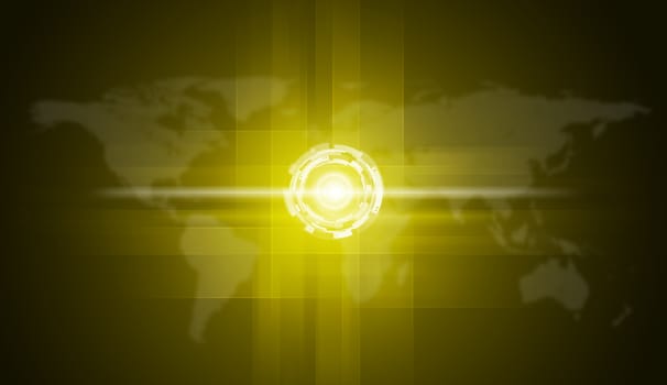 World map and glow circles. The technology background
