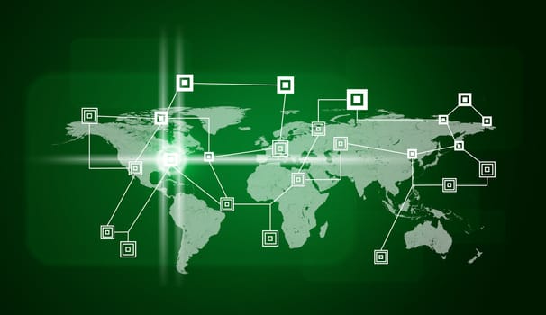 World map and network. Green technology background