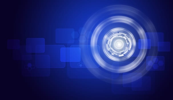 Glow circles and rectangles on blue gradient background. The technology concept