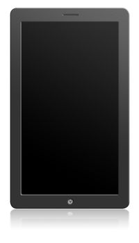 Modern computer tablet with blank screen size 16x9. Black background