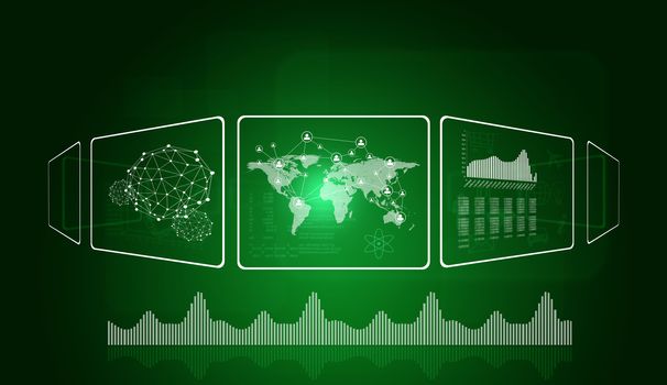 Rectangles, world map and network. The technology concept