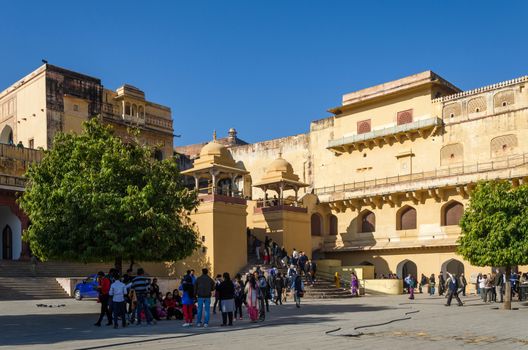Jaipur, India - December 29, 2014: Tourist visit Amber Fort near Jaipur, Rajasthan, India on December29, 2014. The Fort was built by Raja Man Singh I. 