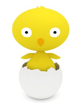 3D render of a yellow bird hatching from its shell