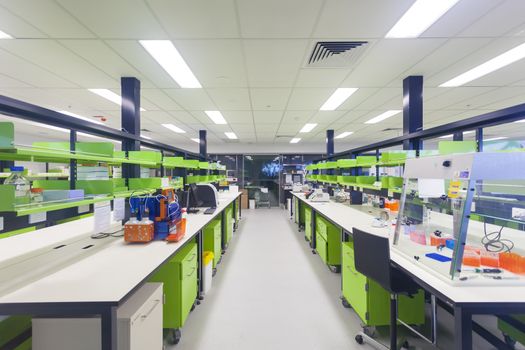 Inside of an empty modern medical research laboratory