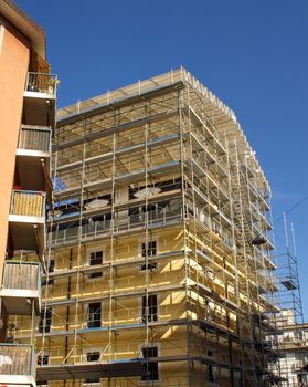 Scaffolding to add floor on the top of a building, Geneva, Switzerland