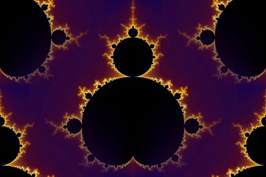 Mandelbrot fractal in the colors of purple golden yellow blue.