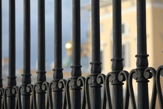 Huge black Old cast iron fence