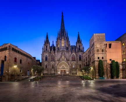 Cathedral of the Holy Cross and Saint Eulalia in the Morning, Barcelona, Catalonia, Spain
