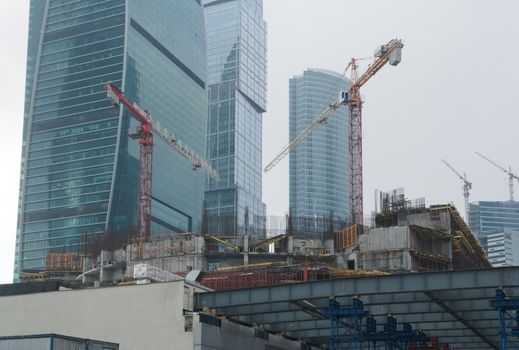 Construction of office buildings in the Moscow business center