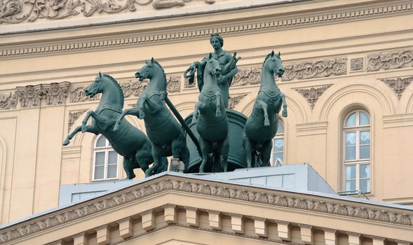 Bronze sculpture group on the pediment of the Bolshoi Theatre in Moscow