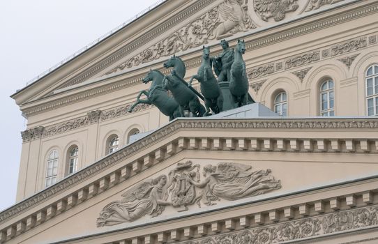 Bronze sculpture group on the pediment of the Bolshoi Theatre in Moscow