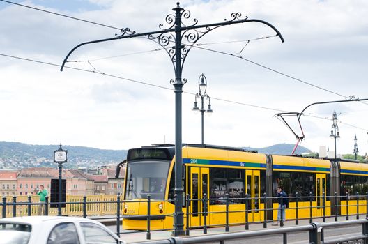Budapest, Hungary - August, 27th 2014: Tram at Margaret bridge