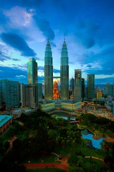 View of Kuala Lumpur skyline at sunset