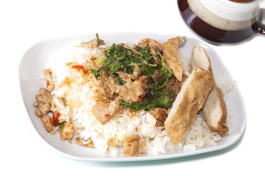 Stir-fried vegetables and pork ham