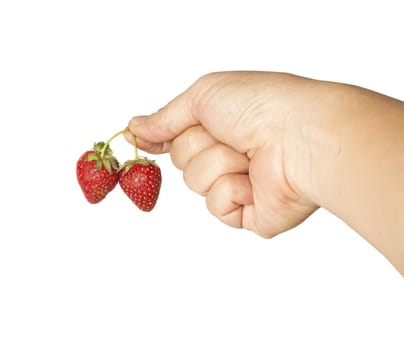 strawberry in hand on white background isolate.