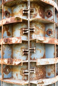 Rusty metal formwork used for building the concrete constructions.