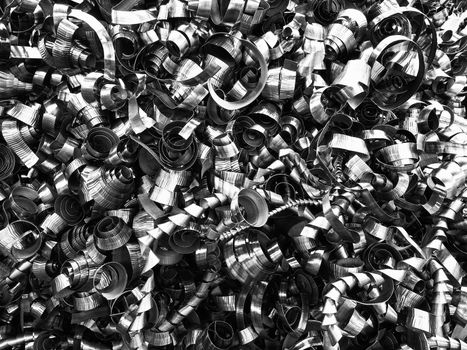 Black and White image of iron turnings pile