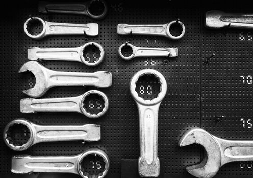 Black and White image of work tools set