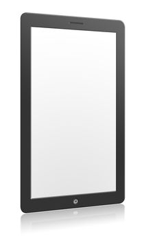 Modern computer tablet with blank screen size 16x9. Black background