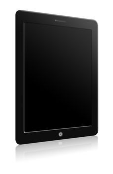 Illustration of modern computer tablet with blank screen. Black background