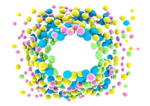 Circle of colored balls. 3D rendering.